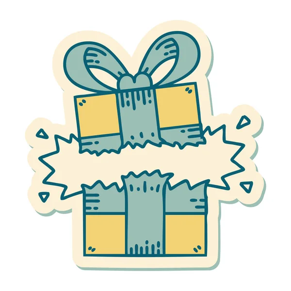 Sticker Van Tatoeage Traditionele Stijl Van Een Cadeau — Stockvector