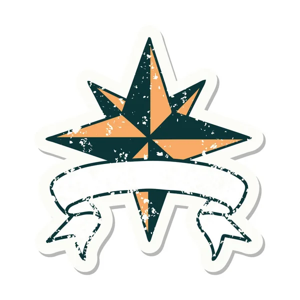Stiker Tua Usang Dengan Spanduk Bintang - Stok Vektor
