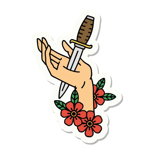 Tätowiersticker Traditionellen Stil Eines Dolchs Der Hand — Stockvektor