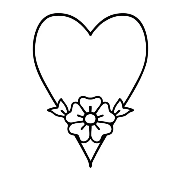 Tatuagem Estilo Linha Preta Coração Flor — Vetor de Stock