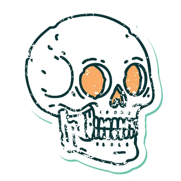 Image Style Tatouage Autocollant Détresse Emblématique Crâne — Image vectorielle
