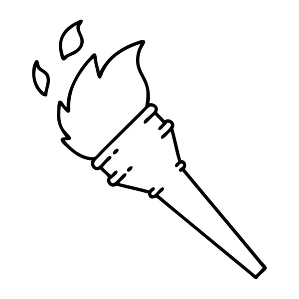 Tatouage Dans Style Ligne Noire Une Torche Allumée — Image vectorielle