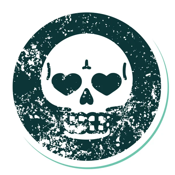 Iconic Distressed Sticker Tattoo Style Image Skull — Stock Vector