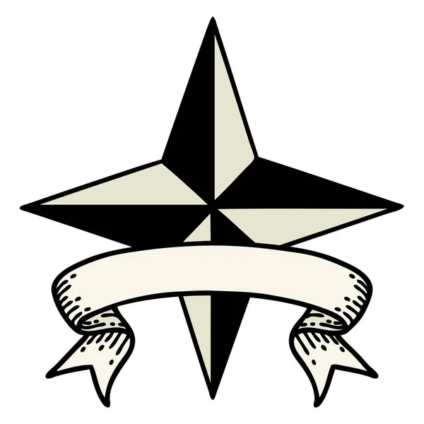 Традиционная Татуировка Знаменем Звезды — стоковый вектор