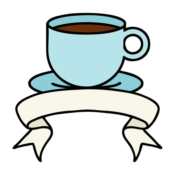 Hagyományos Tetoválás Banner Egy Csésze Kávét — Stock Vector