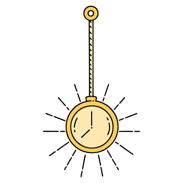 Illustration Einer Traditionellen Goldenen Taschenuhr Tätowierstil — Stockvektor