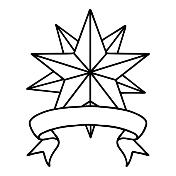 Tatuaje Tradicional Linaje Negro Con Bandera Una Estrella — Vector de stock