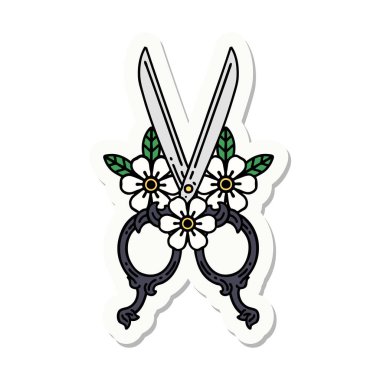 Geleneksel berber makas ve çiçek stili dövme çıkartması