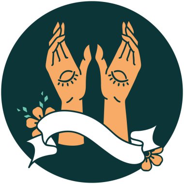 Mistik el sancağıyla dövme stili simgesi