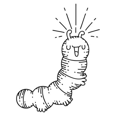 Geleneksel siyah çizgilerin çizimi dövme stili mutlu tırtıl