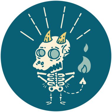 Dövme stili iskelet şeytan karakterinin simgesi