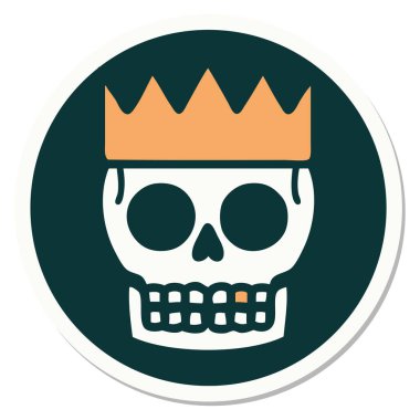 Geleneksel kafatası ve taç stili dövme çıkartması.