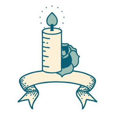 Geleneksel dövme Bir mum ve bir gül bayrağı