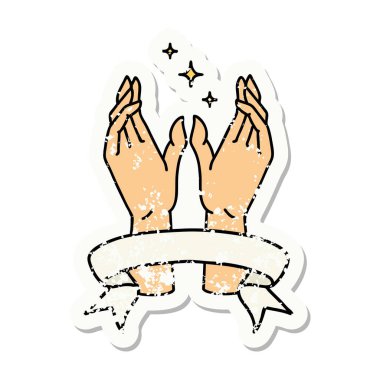 Elleri uzanan bayrağı olan eski bir etiket