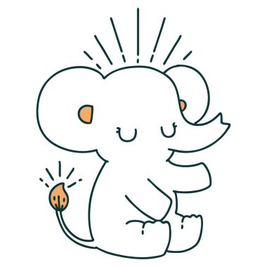 Geleneksel dövme stili şirin bir fil resmi.