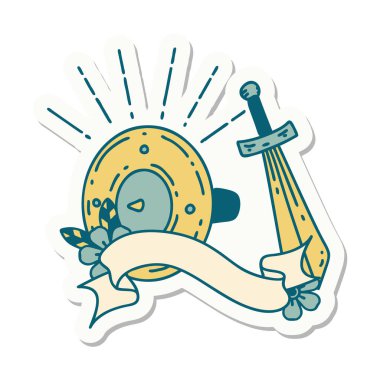 Dövme stili bir kalkan ve kılıç çıkartması.