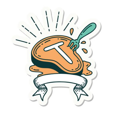 Dövme stili biftek ve çatal çıkartması.