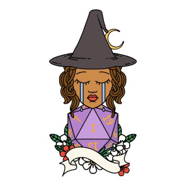 Retro Dövme Tarzı İnsan Cadısı, doğal bir D20 ruloyla