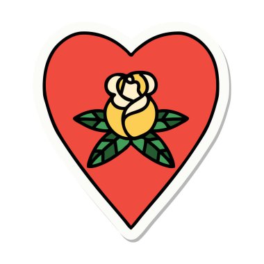 Geleneksel kalp ve çiçek stiliyle dövme çıkartması.