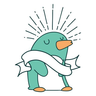 Dövme tarzı mutlu penguen dövmeli parşömen.