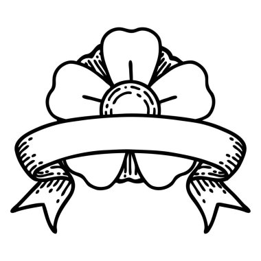 Çiçek dövmeli geleneksel siyah çizgi dövmesi