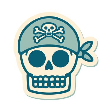 Geleneksel bir korsan kafatası stili dövme çıkartması.