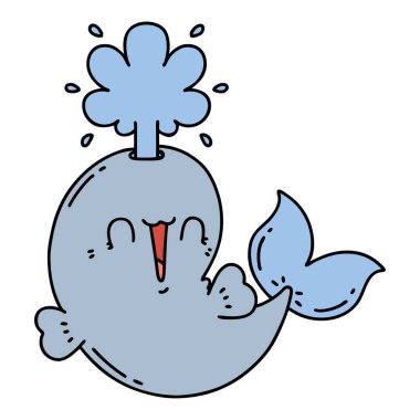 Geleneksel dövme stili, mutlu balina karakteri.