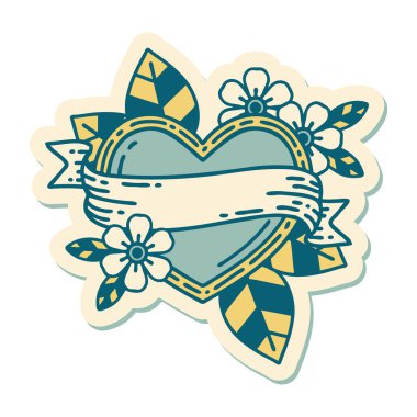 Geleneksel kalp ve bayrak stiliyle dövme çıkartması