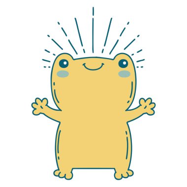 Geleneksel dövme stili mutlu kurbağanın çizimi