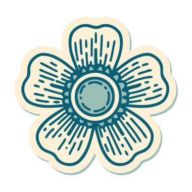 Geleneksel bir çiçek stiliyle dövme çıkartması