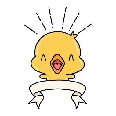 Dövmeli afiş, şarkı söyleyen piliç.