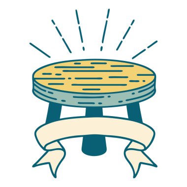 Dövme stili ahşap taburesi olan kaydırma pankartı