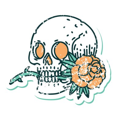 Bir kafatası ve gülün sembolik dövmeli görüntüsü