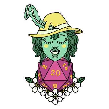 Retro Dövme Biçimi Doğal yirmilik zarlı yarım ork ozanı 