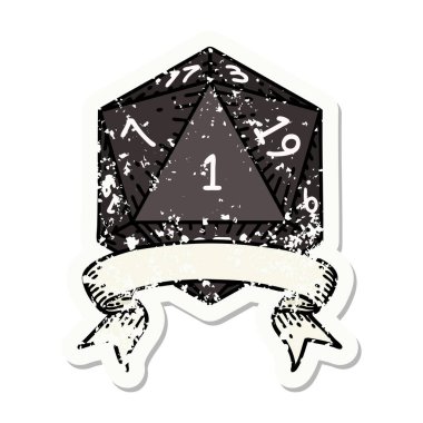 Doğal bir d20 zarın grunge sticker 'ı.