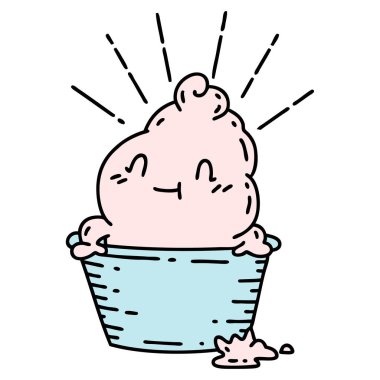 Geleneksel dövmeli dondurma karakterinin çizimi