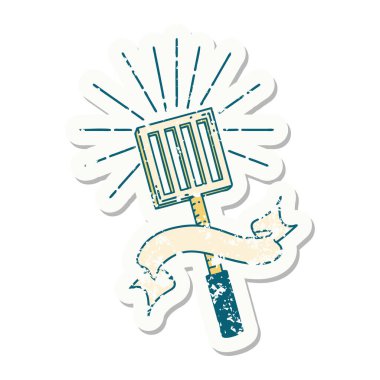 Dövme stili bir mutfak spatulasının eski bir çıkartması.