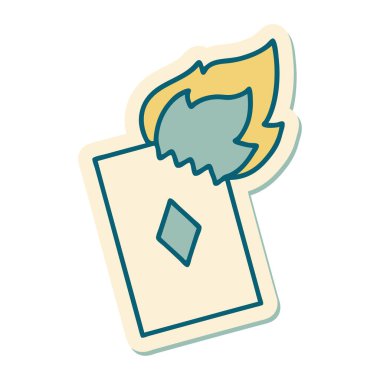 Geleneksel stil dövme çıkartması. Alev kartı.