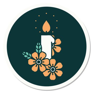 Geleneksel mum ve çiçek stiliyle dövme çıkartması.