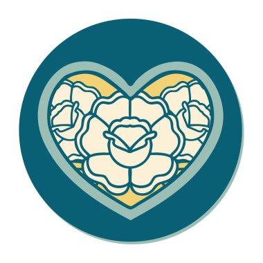 Geleneksel kalp ve çiçek stiliyle dövme çıkartması.