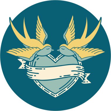 Kırlangıçların ikonik dövme şekli ve sancaklı bir kalp.