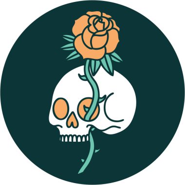 Bir kafatası ve gülün ikonik dövme şekli