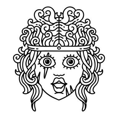 Siyah ve Beyaz Dövme Çizgi Çalışması İnsan Barbar Karakteri