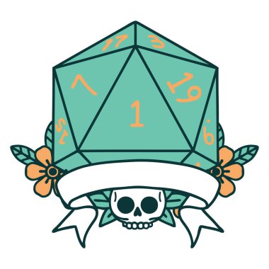 Retro Dövme Biçimi Doğal bir d20 zar atma