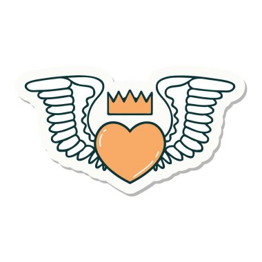 Kanatlı bir kalbin geleneksel stiliyle dövme çıkartması.