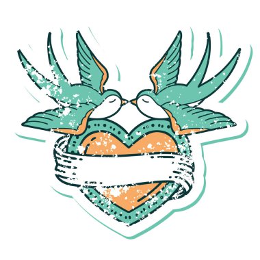 Kırlangıçların sembolik dövmesi ve sancaklı bir kalp.