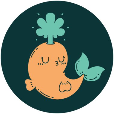 Dövme stili simgesi Mutlu balina karakteri fışkırtan