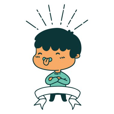 Dili dışarı çıkmış dövmeli çocuk afişi.