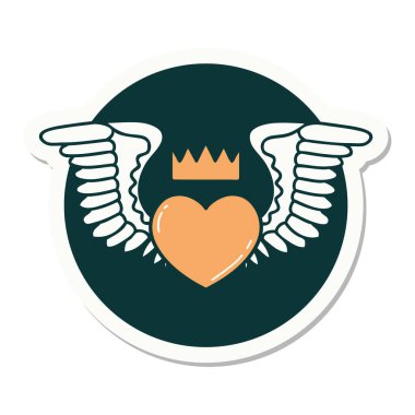 Kanatlı bir kalbin geleneksel stiliyle dövme çıkartması.