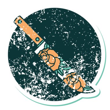 Hançer ve çiçeğin sembolik dövmeli görüntüsü